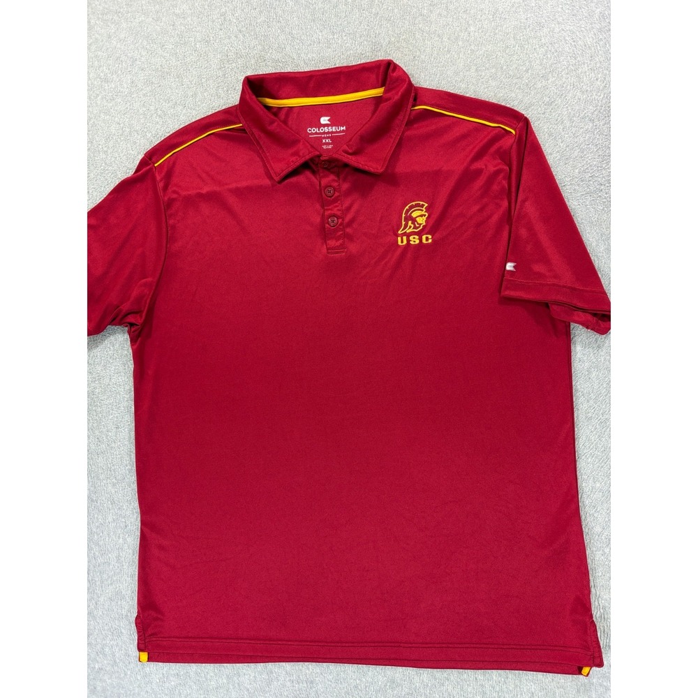 USC Trojans Stitched Logo Short Sleeve Campus Polo Shirt (Men's 2XL) Red